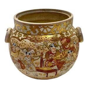 Japanese Large Satsuma Fish Bowl Pot Textured Vntg Antique? Crazing Jardiniere